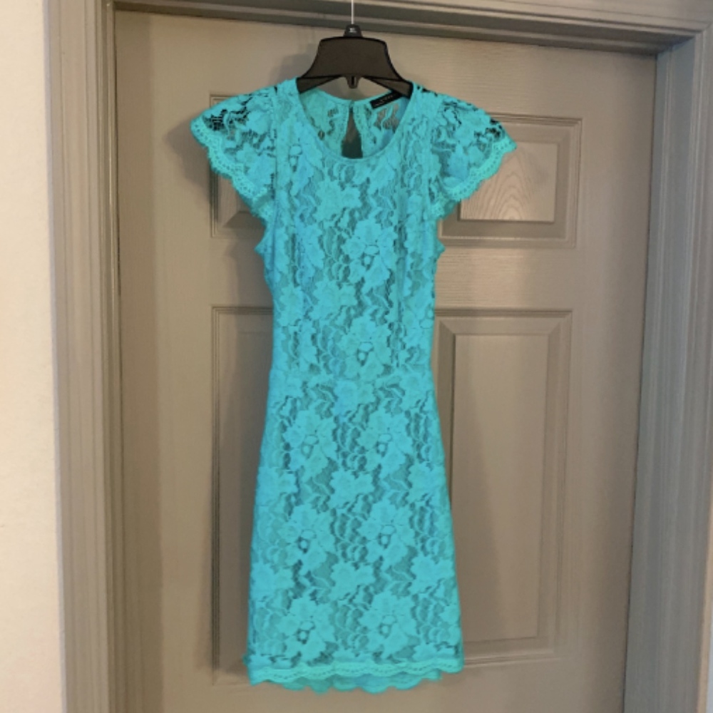 Teal Lace Dress with cut out back